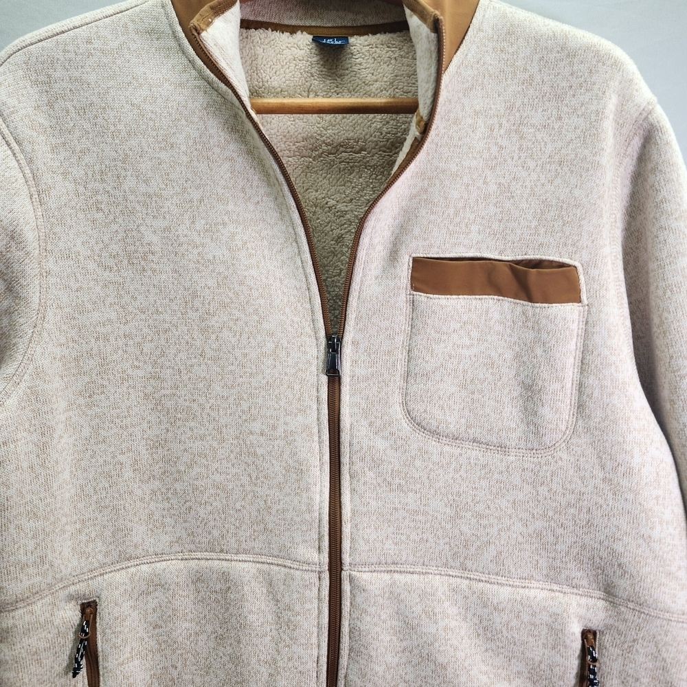 George Men's Zip-Up Sweater - Cream with Brown Trim XL (46-48) - Picture 15 of 15